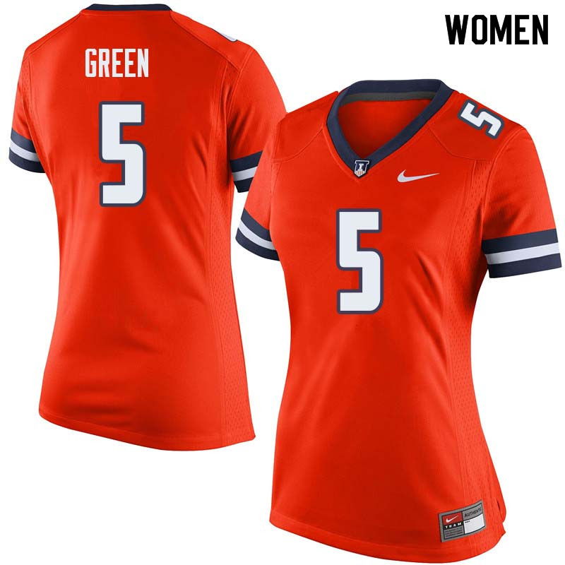 Women #5 Carmoni Green Illinois Fighting Illini College Football Jerseys Sale-Orange